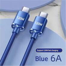 120W Super Fast 6A Type-C To Type-C Charging Cable, Compatible With Samsung, OPPO, Vivo, OnePlus Android Phones, 39.37in/59.05in/78.74in Black/Blue/Purple Braided Cable Compatible With IPhone 16, 16 Pro Max, 15, 15 Plus, 15 Pro, 15 Pro Max,Compatible With Xiaomi, Compatible With OnePlus Type C