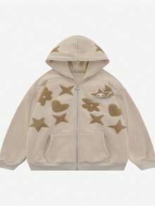 Harajuku Y2k Street Hoodie Hiphop New Retro Hoodie Men's Oversizedautumn Hoodieletter Coat    Halloween  Spring/Fall  Regular Fit  Drawstring  Pocket  Zipper - Màu be - Xem 5