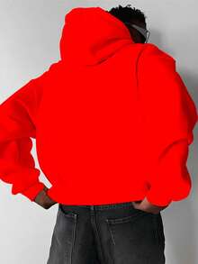 The Boston Men's Cotton Unisex Flannel Kangaroo Sweatshirt - 紅色 - 查看 2