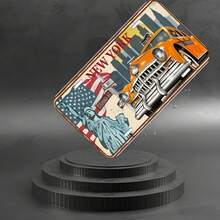 1pc Vintage New York Front Car License Plate Cover, Retro USA Flag Statue Of Liberty Landmark Decoration For Car, 6x1 Inches/15*30cm