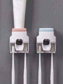 1 件壁挂式自动牙膏分配器，带牙刷架，自粘式浴室牙膏分配器，简约浴室收纳盒，壁挂式牙刷架带分配器，浴室牙膏挤压器，回到学校 - 彩色 - 查看 2