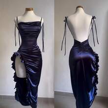 2025 American Hot New Dress Summer High-Grade Y2K Sexy Backless Spaghetti Straps Hot Girdress Casual Womenwear - Dark Blue - 查看 1
