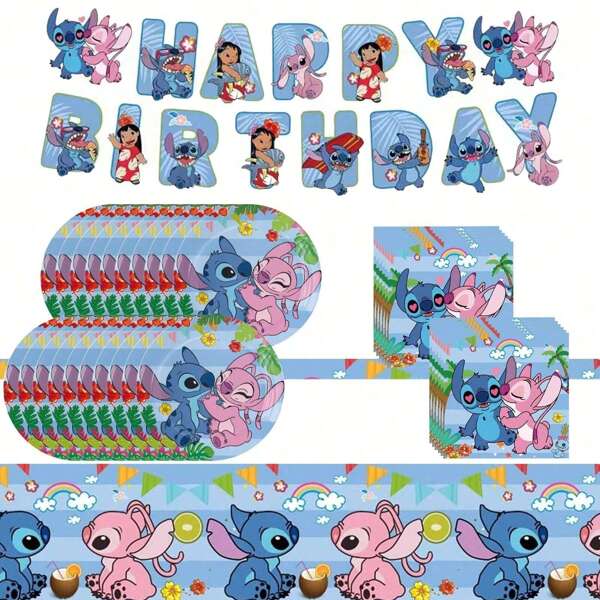 Disney Un juego completo de 32 piezas de artículos de vajilla para fiesta de cumpleaños con temática de Lilo y Stitch de Disney, adecuado para diez personas. Es ideal para decoración de fiestas, decoración de pasteles, decoración de bodas y es perfecto para la temporada de regreso a la escuela, la temporada de graduación, la temporada de bodas y los suministros para fiestas. Es un elemento esencial para la decoración de fiestas y pasteles para las fiestas de los fans de Disney