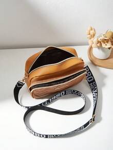 Women's Quilted Shoulder Bag, Mini Square Crossbody Bag - Brown - View 6