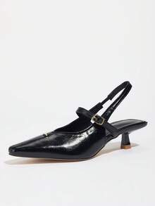 Sapatilhas femininas elegantes, confortáveis, pretas, com bico quadrado, minimalistas, adequadas para festas, banquetes, feriados, boates, sapatos versáteis de salto grosso - Preto - Ver 4