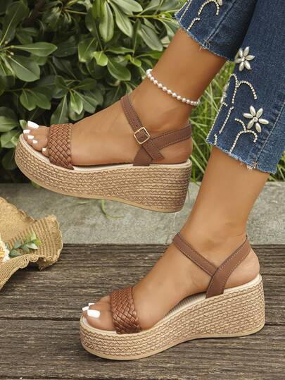 1 Pair Summer Teenagers' Platform Buckle Sandals, Casual Thick Sole Versatile Fit