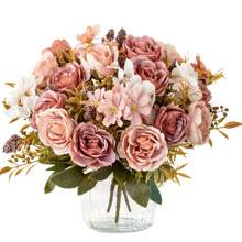 1 pieza/3 piezas Ramo artificial de rosas y peonías románticas para decoración de boda/hogar/dormitorio/sala de estar/mesa/ramo de novia