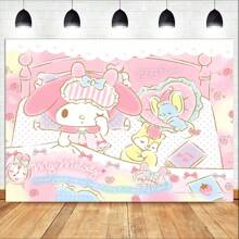 Telón de fondo decorativo de Sanrio, tela con tema de dibujos animados lindos - Hello Kitty, My Melody, Kuromi, Cinnamoroll, Pochacco, adecuado para fiestas, fotografía, interior/exterior, decoración del hogar