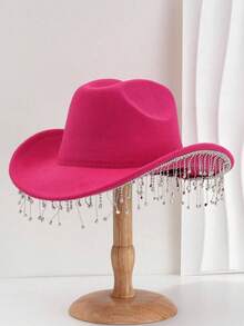 1 pezzo Cappello a cilindro unisex di colore unico con nappina in strass, adatto per eventi a tema occidentale, raduni, feste di fidanzamento, giochi di ruolo, cerimonie di laurea, feste in maschera, festival, matrimoni, compleanni, festival musicali, ecc. - Multicolore - Visualizzare 7