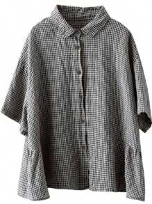 Plus Size Casual Minimalist Plaid Short Sleeve Shirt