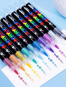 24 Colors/24 Pcs Soft Tips Artist Markers Set Acrylic Marker Set, Watercolor Pen For Art, Drawing On Wood, Glass, Metal, Stone,Plastic Material DIY Graffiti, Ideal For School, Office Decor, And Artistic Gifts For Teens And Adults,Teacher Rewards,Christmas Gift - Multicolor - View 7