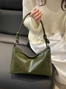 Bolsa de ombro estilo hobo, minimalista e luxuosa, de cor sólida, com nó, bolsa de ombro minimalista, em formato de crescente, versátil para uso diário feminino na primavera e no verão