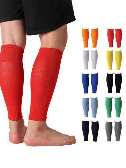 Set de 2 calentadores de piernas y espinilleras transpirables para niños de fútbol, calentadores de piernas de punto de unicolor y espinilleras, adecuados para niños y niñas de fútbol al aire libre