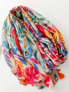 1件装女士时尚花卉Y2K风格流苏针织围巾/纱笼，适合海滩、旅行、度假、派对等场合穿着。 - 彩色 - 查看 12