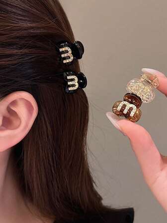 4pcs Mini Fashion Hair Clips, Crystal Decor Sturdy Hold, Hairpin For Braid, Versatile Top Of Head Hair Accessory, Elegant Design