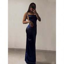 2025 American Hot New Dress Summer High-Grade Y2K Sexy Backless Spaghetti Straps Hot Girdress Casual Womenwear - Dark Blue - 查看 4