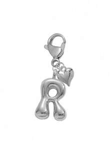 1pc Silver Bubble Letter Cute Necklace Pendant, Bag Charm - Includes Shiny Crystal Pendant & Gold Heart Pendant, Letters A-Z, Alloy Bag/Backpack Hanging Decoration - Perfect Gift For Birthday & Special Occasions, Keychain, Wallet & Purse Accessory For Women & Girls. Birthday, Valentine's Day, Mother's Day Gift. - Silver - View 11