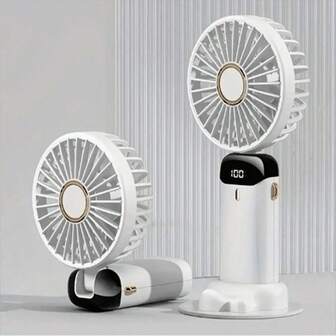1入組迷你便攜風扇，手持個人小風扇，可USB充電，帶5種速度，90°折疊式電池式小風扇，帶LED顯示屏幕，辦公室臥室戶外旅行露營返校用品