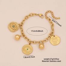 1pc Star & Moon Eye Stainless Steel Bracelet, Suitable For Women's Daily Wear