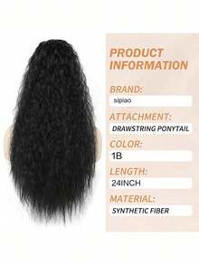 24 Inch Long Curly Drawstring Ponytail For Women Synthetic Ponytail Black Ponytail Extensions For Everyday Cosplay, Halloween - Black - View 5