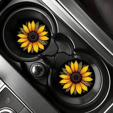 2 Peças Suporte de Copo de Carro Girassol, Porta-Copos Decorativos Redondos de 2,8 Polegadas, Suportes de Bebida para Casa e Carro, Acessórios de Interior Automotivo Unissex, Descanso de Copos Decorativos, Adequados Como Presentes para Parentes e Amigos