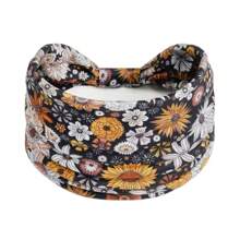 1 Stück Bohemian Stil Frauen Blumen-Muster verdrehtes elastisches Stirnband, breites dehnbares rutschfestes Haartuch für Damen Yoga Make-up Workout, für alle Jahreszeiten, Polyester Faser Turban Stirnband