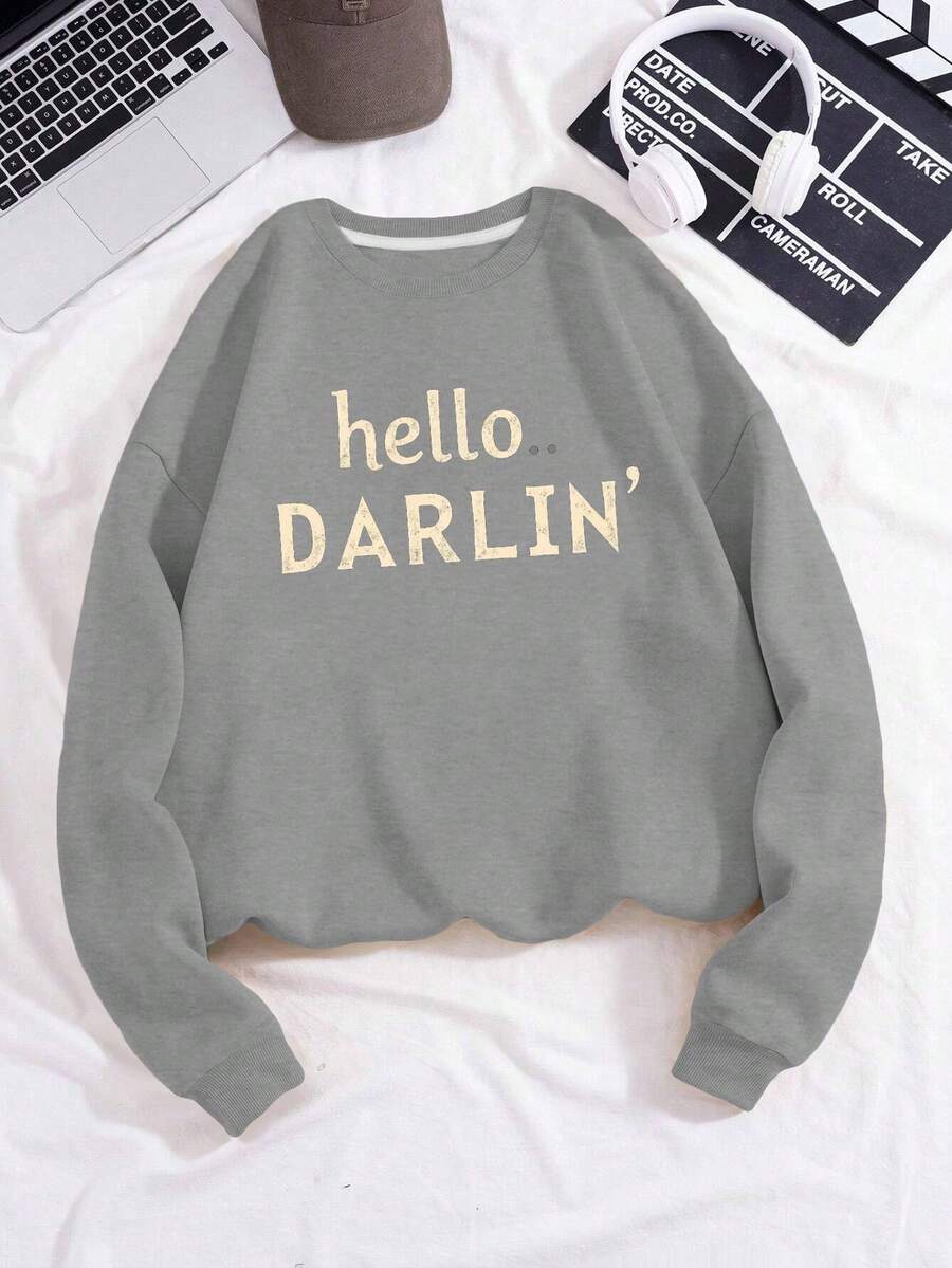 Hello DARLIN Women's Fashion Sweatshirts - Dark Grey - View 1