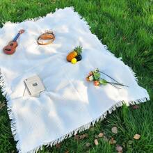 1pc Outdoor Picnic Mat Linen Tablecloth Camping Blanket Party Atmosphere Tablecloth Car Trunk Mat Spring Outing Blanket White Picnic Rug Photography Beach Mat Camping Mat Portable