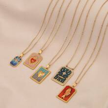 Freegrow 1pc Heart-Shaped 8-Pointed Star Fish Tarot Pendant Necklace, Suitable For Women Everyday Wear