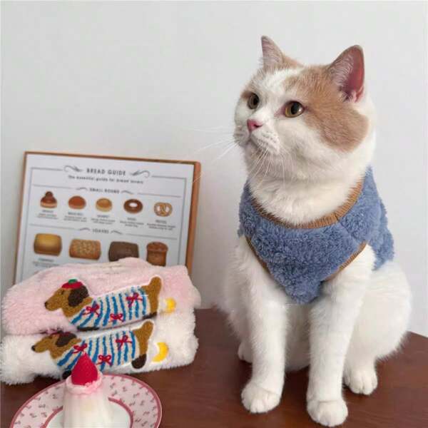 Autumn/Winter Cat Clothes Dachshund Leash Clasp Coral Fleece Thickened Padded Coat, Gradient Fabric Pet Winter Apparel