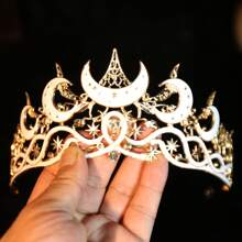 Premium 3 PiecesBridal Crown Headpiece Set With Chain, Baroque Style Large Crown, Necklace & Earrings, Shiny Vintage Zinc Alloy