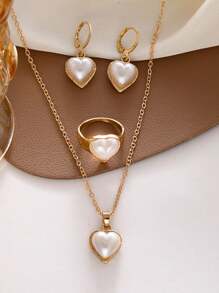 5pcs Women's Jewelry Set, Fashionable And Simple Love Pearl Women's Bracelet, Necklace, Earrings, Ring Women Jewelry Set, Suitable For Daily Wear, Gift For Friends