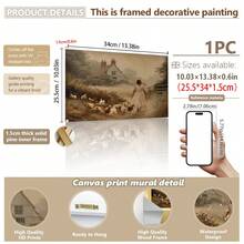 1 幅迷人的农舍女孩和小鸡帆布艺术画 - 复古风格带框墙壁装饰，适用于客厅、卧室、家庭办公室、农舍家居装饰 - 彩色 - 查看 14