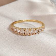 4 piezas de Anillos elegantes chapados en oro con grandes zirconias cúbicas brillantes, joyería graciosa para compromiso, boda, fiesta, regalo del Día de San Valentín