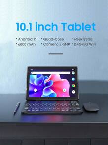 Coopers YQ10S Max Android 15 Tablet 10 Inch, RK3562 4-Core 2.0Ghz/6GB RAM 128GB ROM/2.4G+5G WiFi+WiFi 6/BT 5.0/FHD IPS Screen/2MP+5MP Dual Camera/Type-C/6000mAh/Supports 1TB SD Expansion/With Keyboard, Mouse, Stylus, Protective Case, Protective Film (No Adapter)