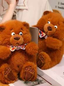 1 pieza Muñeco de peluche realista de oso marrón de 25 CM/9.8 IN, muñeco de peluche de oso de felpa de alta calidad con corbata de moño, regalo de cumpleaños, almohada de peluche de oso marrón de felpa suave, decoración del hogar, adorno para sofá, dormitorio, sala de estar, utilería escénica, regalo para amigos y familiares