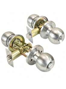 1pc High-Quality Round Knob Door Lock Set - Key Entry, Adjustable Latch Lock, Anti Pry Protective Cover, Solid Brass Lock Core, Suitable For Thickness 45-65mm