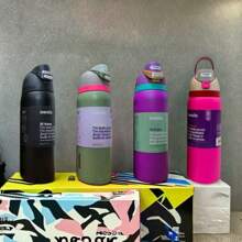 Vaso de camping OWALAS de 940 ml (32 oz) H2.0 | Botella de agua de acero inoxidable con aislamiento al vacío de doble pared, a prueba de fugas y resistente a golpes, con retención de frío/calor, mosquetón y tapa rápida para senderismo, mochilerismo y viajes (preparado para café helado)