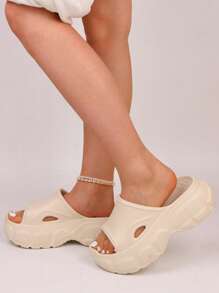 Women's Summer New EVA Platform Sandals, Ladies' Thick Bottom House Slippers, Wear-Resistant Holiday Beach Slides, Suitable For Women, Plain Open Toe Slip-On Slides, Ladies' Comfort - Soft, Non-Slip Sole, Casual Open Toe Summer Sandals, Suitable For Indoor/Outdoor Use
