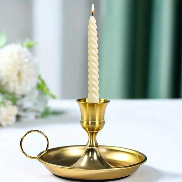 1/3pcs Nordic Style Elegant Copper Candle Holders, Single Candle Vintage Tea Cup Design, Luxury & Portable Metal Desktop Candle Stand, Perfect For Wedding, Dining Table Decor, Birthday And Romantic Proposal, Candle Decoration