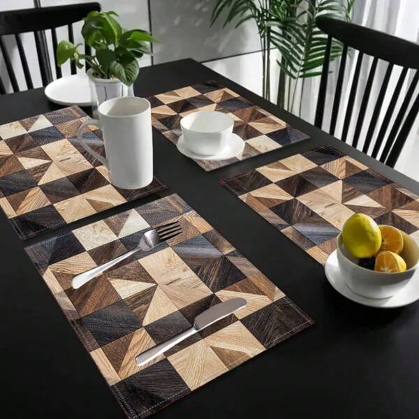 4-Piece Set Rustic Vintage-Inspired Mixed Wood Plank Placemats, 17.72*11.82inch, Elegant Minimalist Placemats For Holiday, Decorative Placemats, Machine Washable, Suitable For Dining, Parties, Holidays, Kitchen Decor