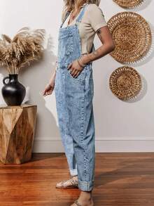 Peto vaquero azul claro de estilo casual y sencillo para mujer, de moda europea y americana