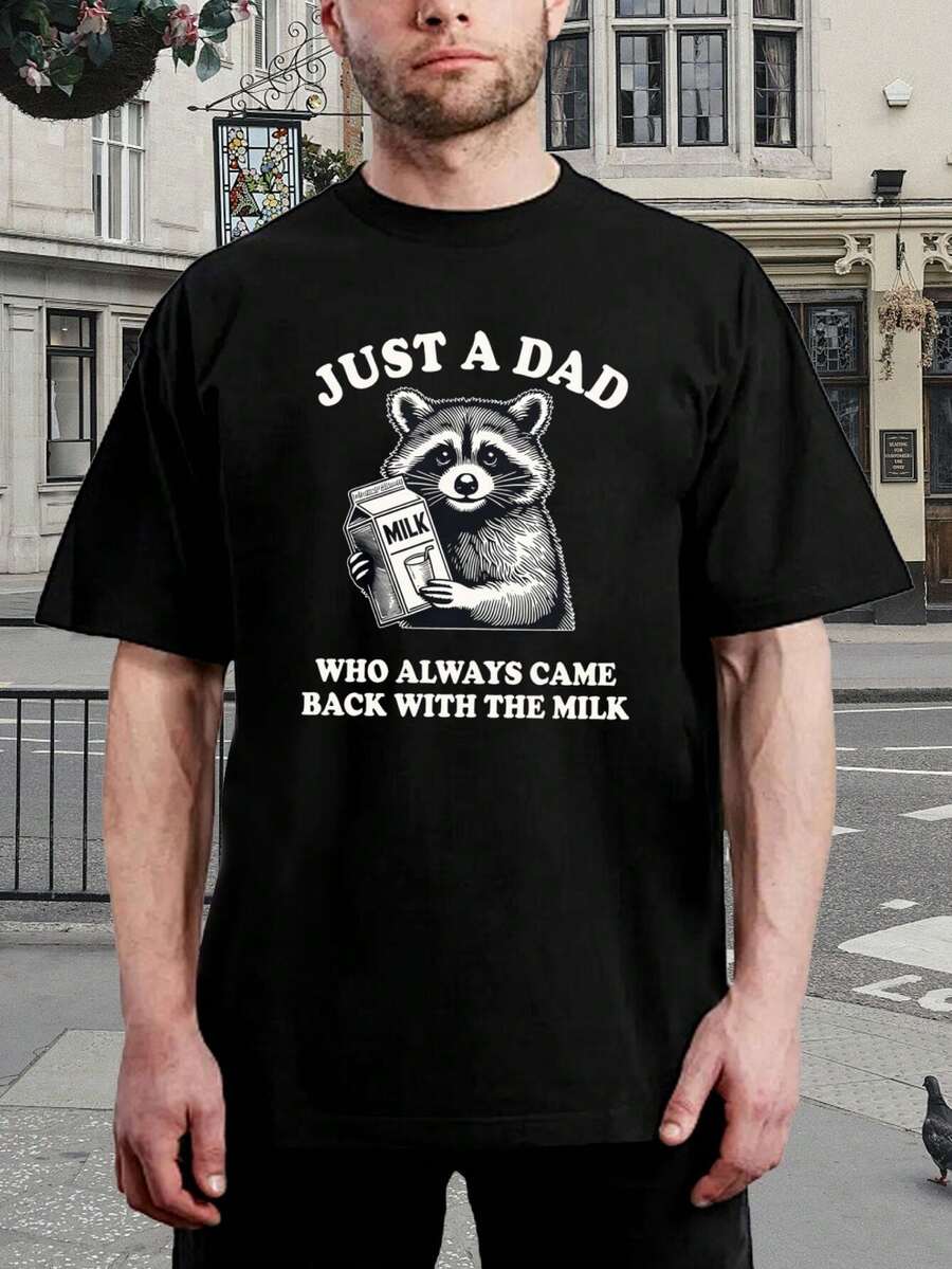 Camiseta divertida de papá mapache - Siempre volvía con la leche - Regalo del Día del Padre, regalo de cumpleaños o ropa informal para amantes de los animales! - Negro - Ver 1