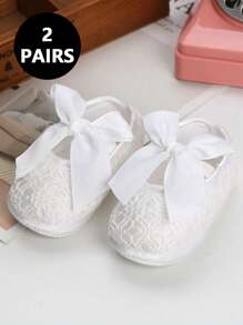 1 paire de chaussures bébé design nœud papillon mignon, chaussons plats souples antidérapants pour intérieur et extérieur pour bébé