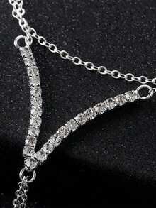1pc Fashionable Minimalist V-Shaped Crystal Interlocking Bracelet, Versatile - Silver - View 2