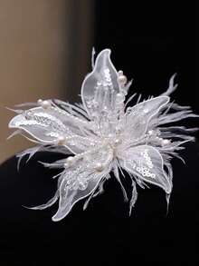 دبوس شعر مزخرف باللؤلؤ والريش والكريستال، دبابيس شعر تاج جنوي يدوية، اكسسوارات تزيين وتألق للفتيات في العرض والحفلات وأعياد الميلاد