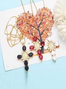 A Fashionable And Exquisite Stainless Steel Women's Necklace With A Copper Micro-Inlaid Colored Zirconia Cross Pendant; Girls' Festival Gifts! It Is Suitable For Wearing Necklace Jewelry In Daily Casual Wear
