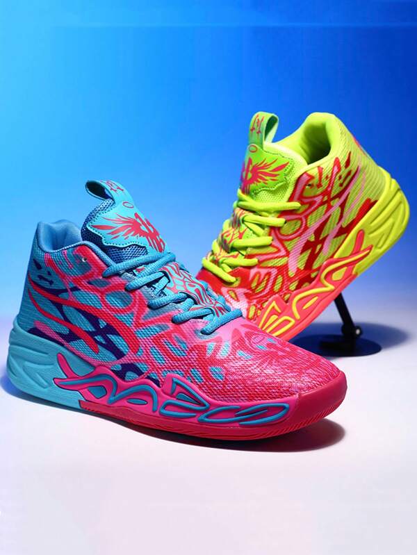 Zapatos de pareja joven, tenis a juego unisex para hombres y mujeres, zapatos deportivos para adolescentes para baloncesto, correr, campus, con suela resistente y antideslizante, transpirables y cómodos, con patrón de camuflaje y cara del zapato pintada a mano de forma irregular, con combinación de colores aleatorios entre el zapato izquierdo y derecho