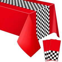 3 Buah Taplak Meja Kotak-kotak 54 X 108 Inci Motif Garis-garis Kotak-kotak Hitam Putih untuk Pesta Tema Balap Motor, Perlengkapan Dekorasi Pesta Ulang Tahun, Suvenir Pesta Balap (Merah) - Merah - View 2