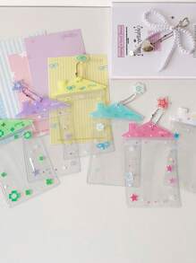 Portador de tarjeta de estudiante transparente con lazo y lindo lindo, estuche protector de tarjetas pequeño con abanico Celebrrity, regalos de vuelta a la escuela